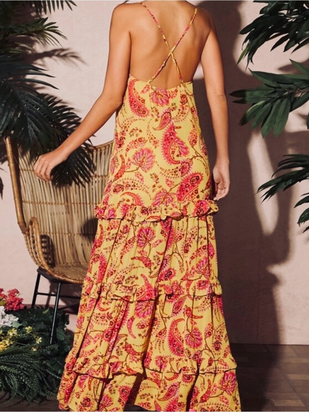 Ruffled Tiered Paisley Maxi Dress